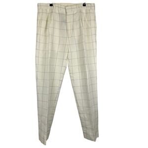 Ralph Lauren Polo Golf Pants Linen Cotton Window Pane Pleated 35 x 30